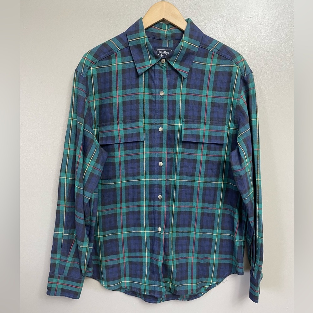 Vintage Bentley Arbuckle women’s size 10 plaid top cotton made in USA green
